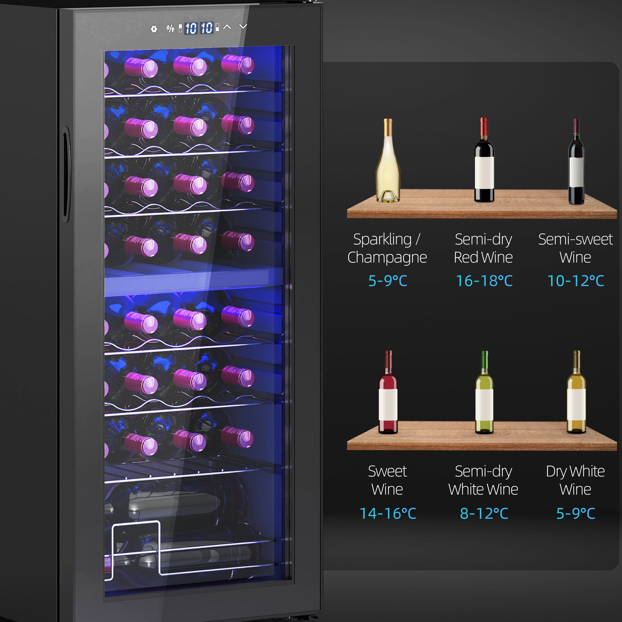 HOMCOM 32 Bottle Dual Zone 5-18℃ Wine Fridge - Black